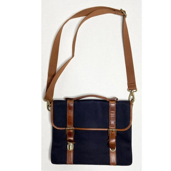 Fossil Other - Fossil Brief Case Navy Cow Hide Leather Mens Shoulder Messenger Bag Top Handle